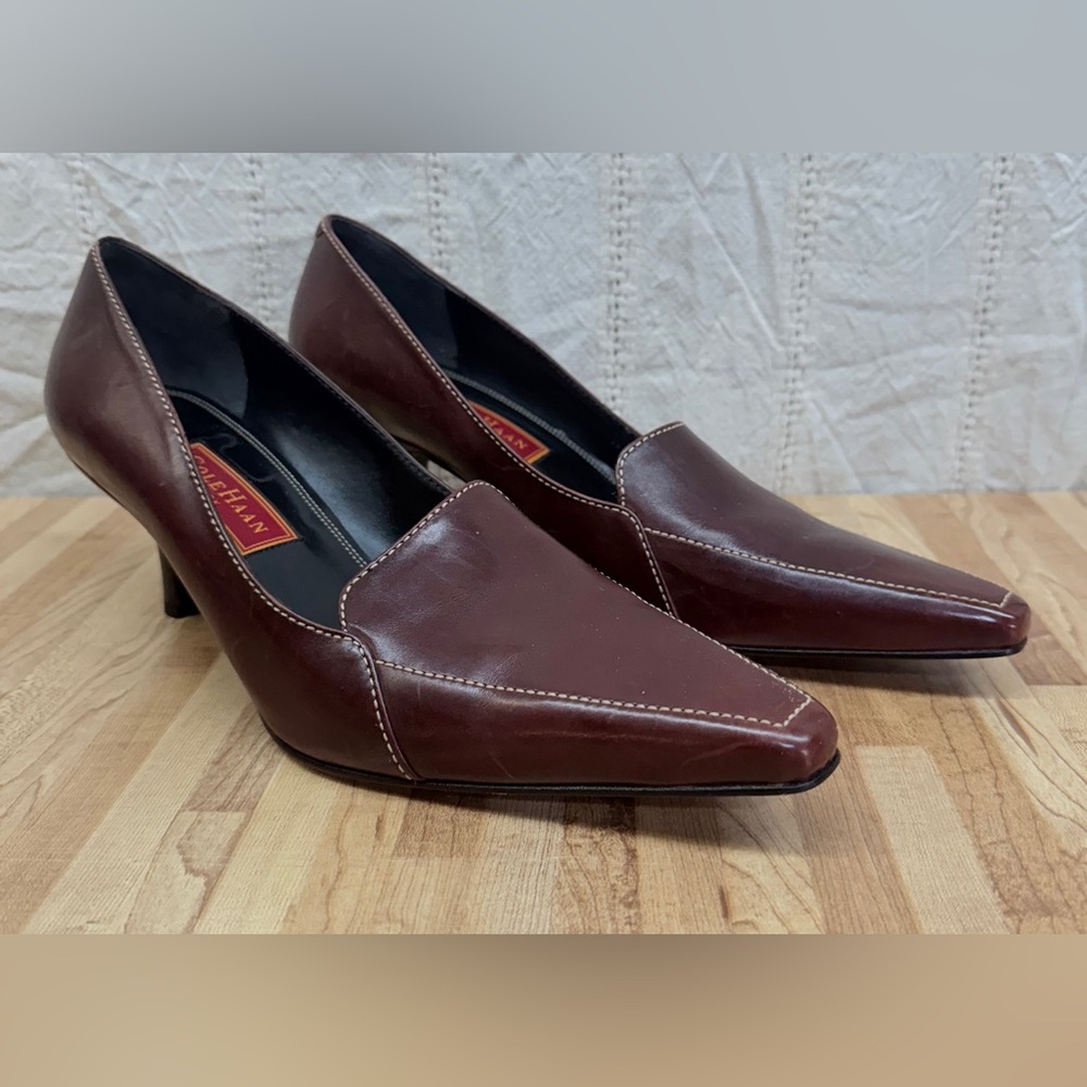 Cole Haan City burgundy/maroon leather pumps kitten heels shoes sz 10.5B